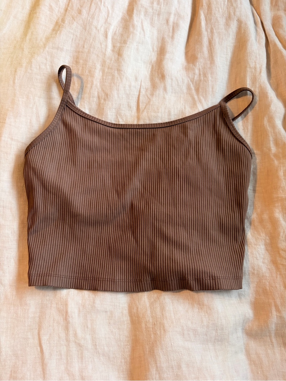 Year of Ours Ribbed Spaghetti Strap Crop Top - Brown
